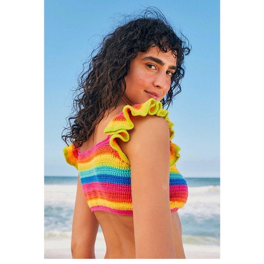 🆕 FARM Rio rainbow crochet bikini top